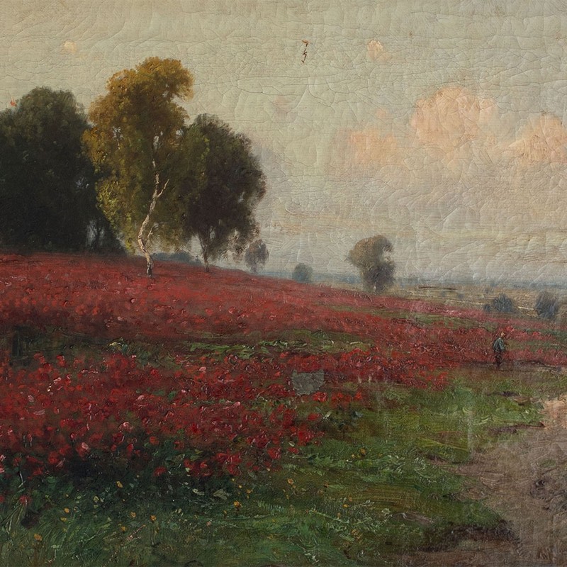 Impressionism Landscape Poppies Spring R Bold Sign Framed Oil Canvas