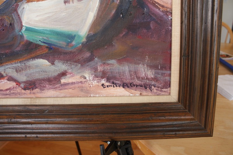 Fishing Docks by Emile A. Gruppe, Vintage original oil on canvas 1940s/1950s. gallery