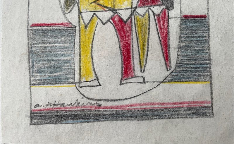 Signed A P Hankins Abraham P. Hankins Modernist Colorful Indian Crayon Drawling gallery