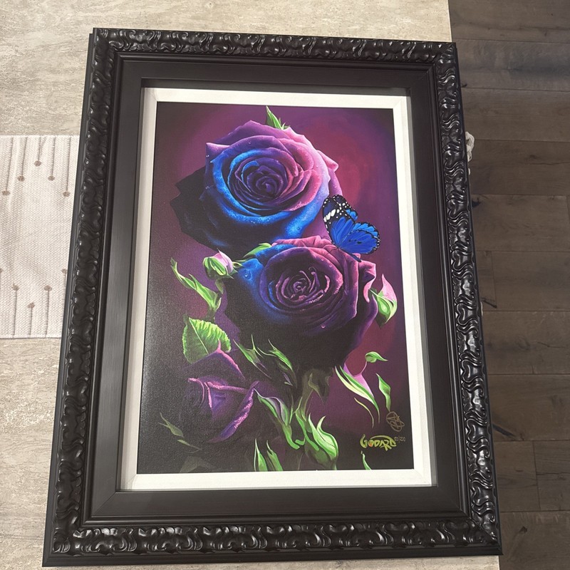 Michael Godard Blue Buds W/COA Frame Has Some Cosmetic Damage