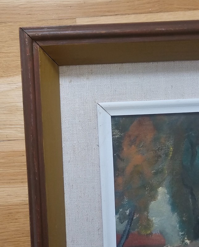 VINTAGE SCANDINAVIAN LANDSCAPE PAINTING COUNTRYSIDE OIL ON CANVAS SIGNED 1945. gallery