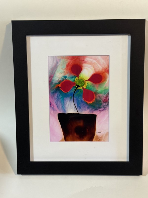Tonito Original flower painting.Organic surrealism.Framed & Gift Wrapped.a11