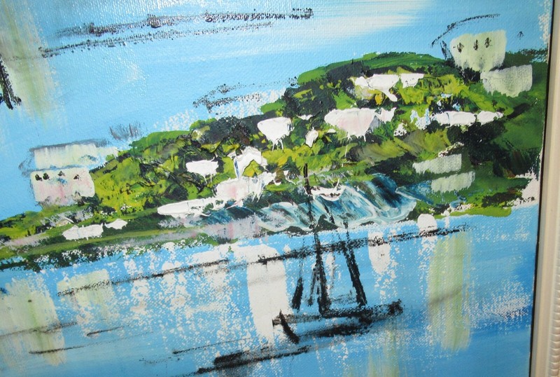 ALFRED BIRDSEY OLD BERMUDA FISHING BOATS SCENE ORIGINAL OIL ON CANVAS PAINTING gallery