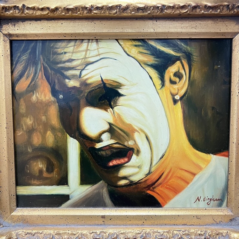 N. Henry Bingham Signed - Portrait Of A Man - Joker - Clown - Ornate Frame - Oil gallery
