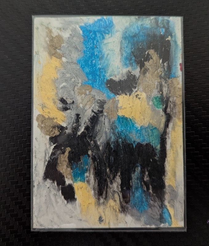 Abstract ACEO – Blue Black Gray Beige Yellow Art, Single Piece
