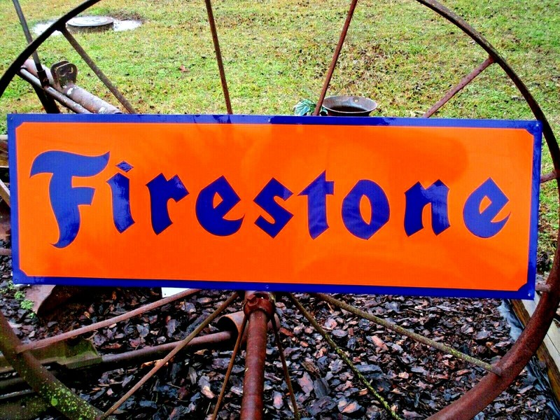 Original Hand Painted Firestone Metal Sign Gas Oil Tire Shop Garage Mancave Art