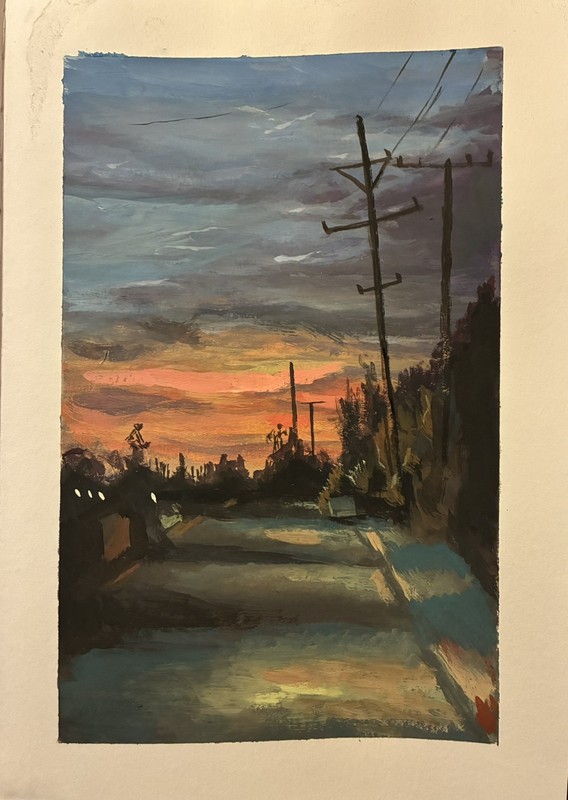 Sunset In Santa Fe, NM Gouache Color On Paper 9×12 Inches Reprint Limited To 10