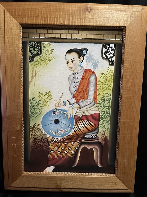 Original Oil-painting -Thai Ethnic Girl 22″x30″–Royal Thai Art-VIBRANT COLORS!