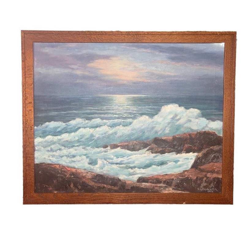 E. L. Sumner 1962 Signed Oil Painting ‘The Breaking Wave’ Seascape