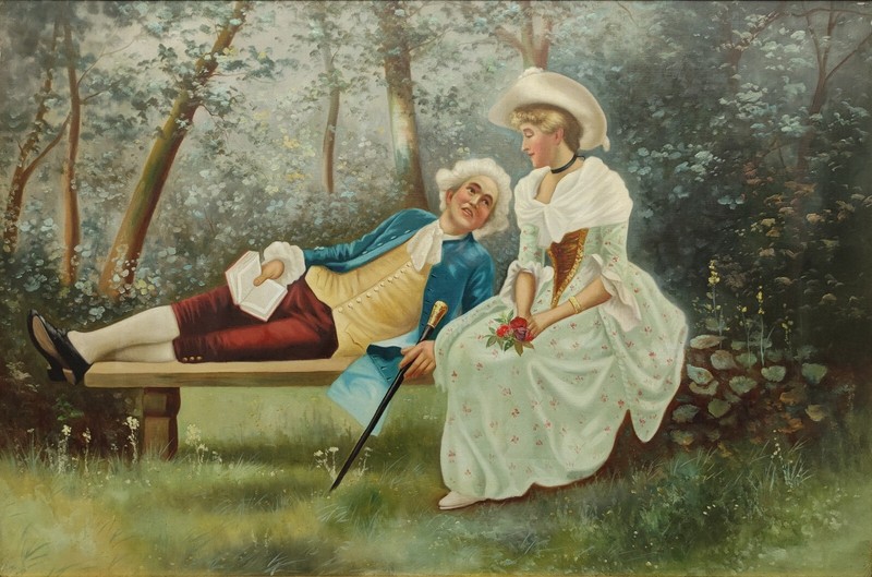 MANNER OF ALBERT DRINKWATER, ROMANTIC VICTORIAN ERA ORIGINAL CANVAS OIL PAINTING gallery