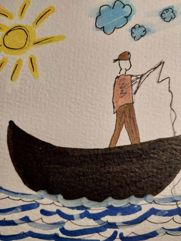 GAT PAINTINGS IMPRESSIONISM ORIGINAL COLLECTIBLE WHIMSICAL FISHING BOAT LAKE ART
