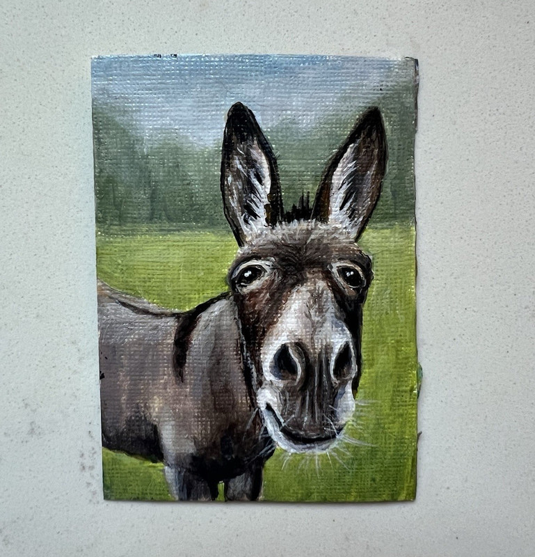 Hendrick Signed Original ACEO Donkey Farm Animal Painting