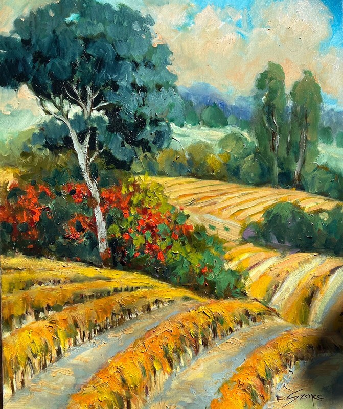 EVA SZORC Landscape Painting Original Oil On Canvas «Sun & Wine» Mother’s Day