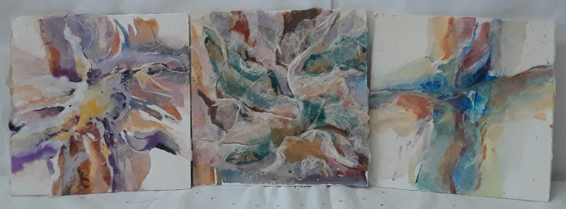 Gouache Multi Media by Don Trout Artist (Lot of 3) 7.5 x 7.5 Abstract