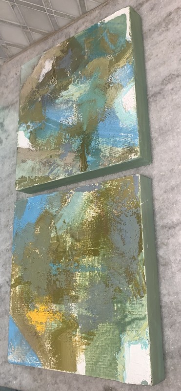 Original PR Modern Abstract Canvas 10”Sq Green white Yellow Blue gallery
