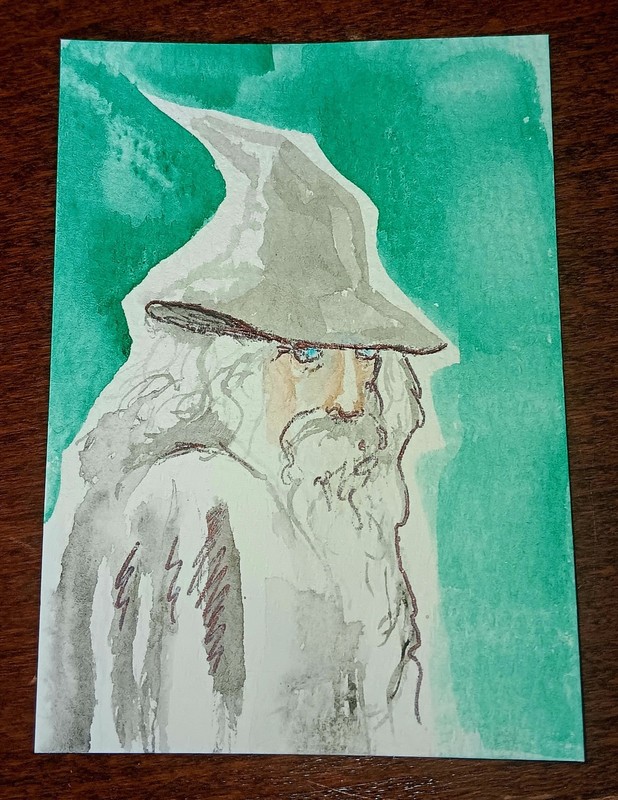 ACEO Art Card Original Mini Painting Wizard Illustration Mixed-Media Artwork