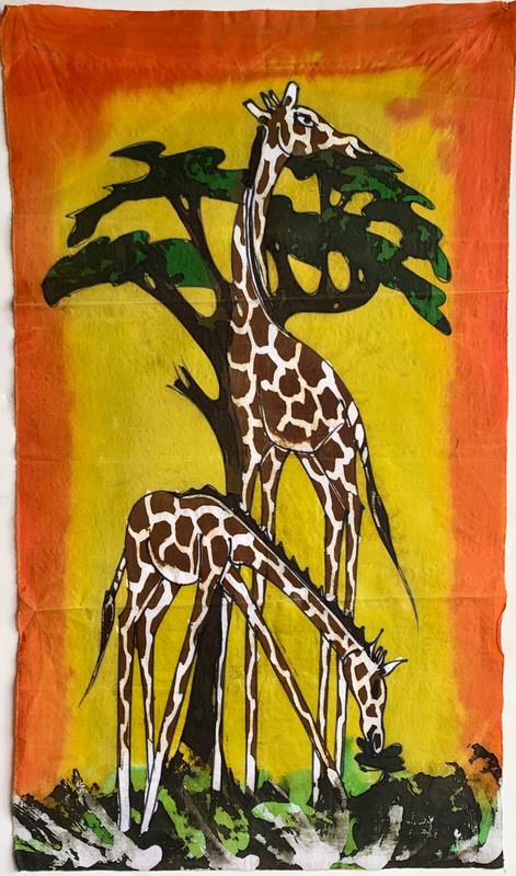 Batik Painting of safari scene with two girafe from Kenya 16.5″ x 28″