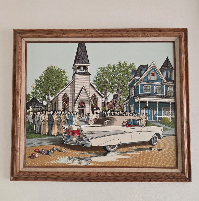 Just Married Or My Daughter’s Wedding Vintage Serigraph Painting H.argrove