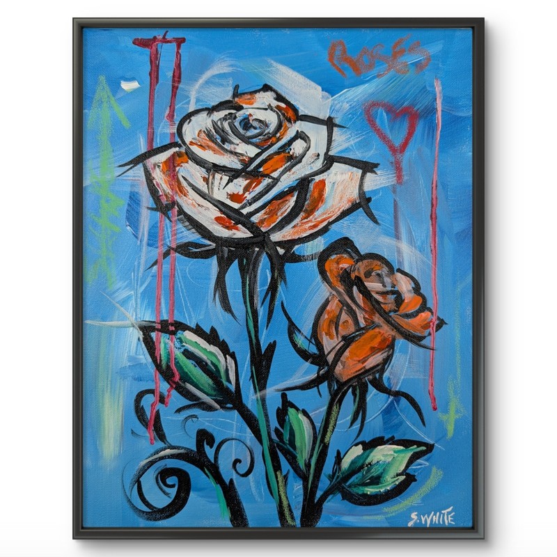 White Roses Original Painting 11×14 Canvas Neo-Expressionism Floral Art SWhite