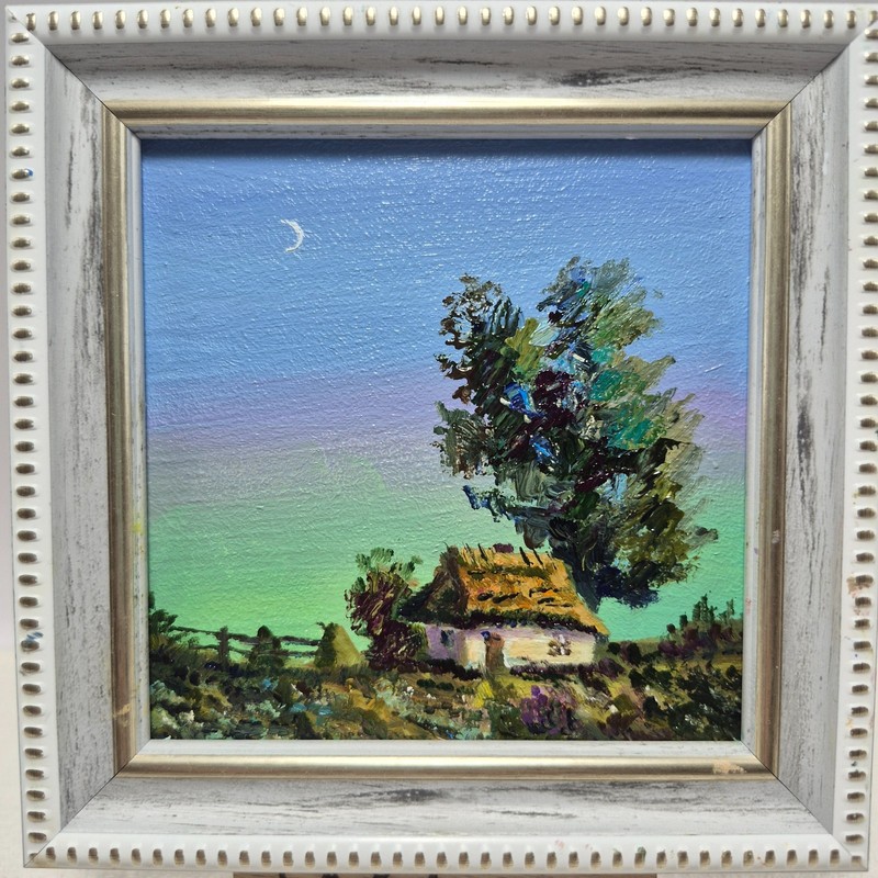 An original oil painting, signed and framed. Rural landscape: “Summer Evening,”