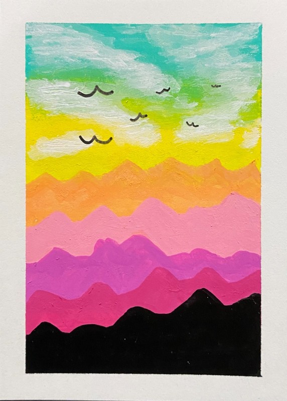 ACEO Original Sunset Mountain Sky Miniature Painting Small Art OneCraftyLady gallery