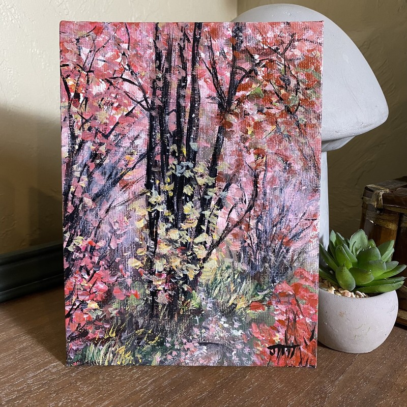 Signed J Tremethick Original Oil Painting Autumn Fog Abstract Floral Art 8×6