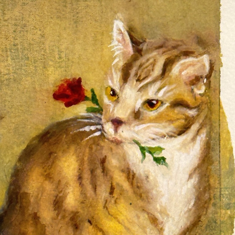 Original Watercolor Painting 2 Cats Window Flowers Signed Jennifer Wheeler 2014 gallery
