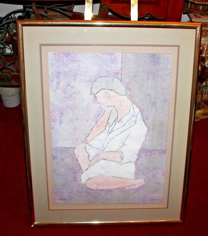 Large Original Painting Man In Thought Titled Meditation 2 Signed Framed Relax