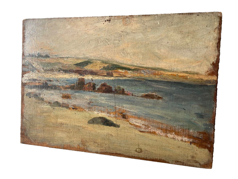 19th French Impressionism - Oil Panel Painting - Seascape Rocky Coast gallery