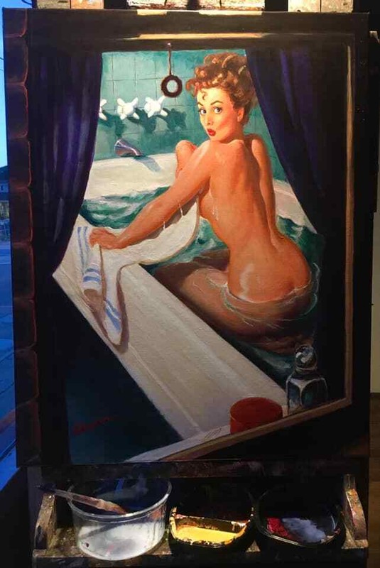 Gil ELVGREN Pinup TEACHER Original Painting UPSKIRT Pin-Up Garters Stockings gallery