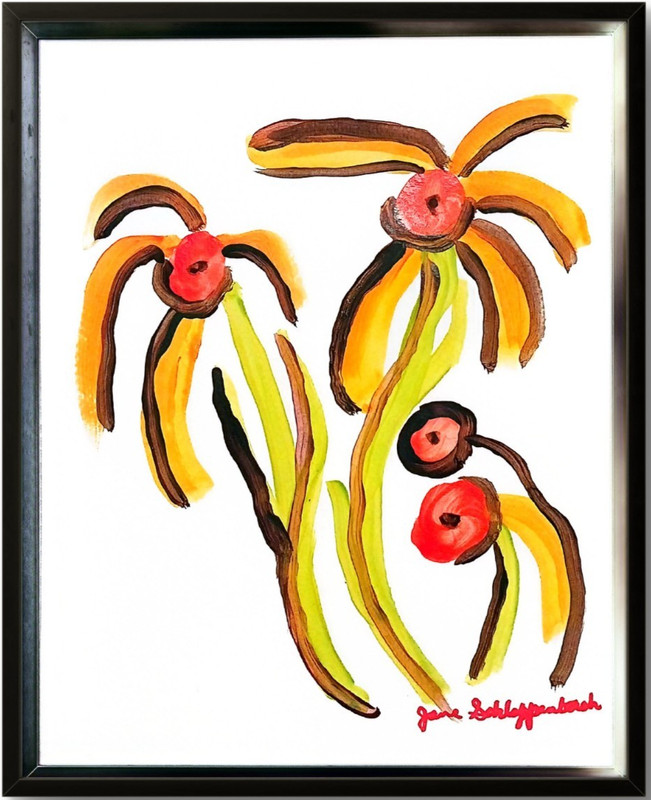 Minimalistic Flowers Original Signed 9×12 Painting Paper Home Decor Wall Art