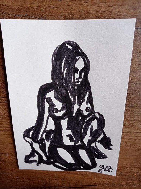 Original Drawing Erotic Female Body Graphics Art Sketch Marker Illustration 8х6" gallery