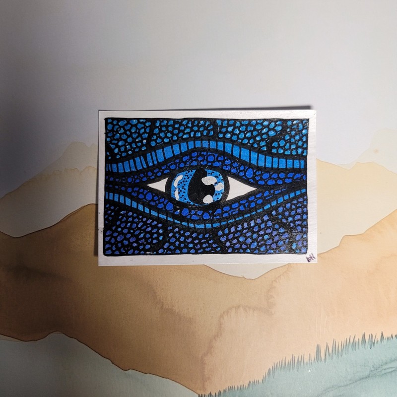 Original ACEO MirandaHavensArt, Dragon Eyes #5/8, Acrylic Markers, Signed