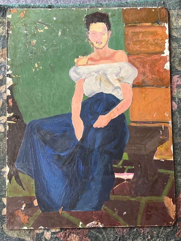 Vintage Oil Painting Art Winding Roads Landscape w/Portrait 2 Sided Outsider Art gallery