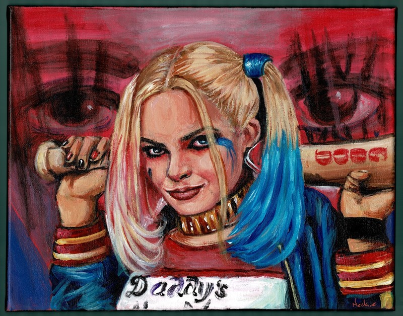 Harley Quinn Acrylic Painting Original Art 14 x 11 inch Canvas Batman DC Comics