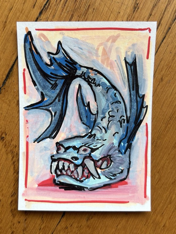 ACEO Original Painting “Square Fish” by Mogotasia 2.5×3.5 stylized