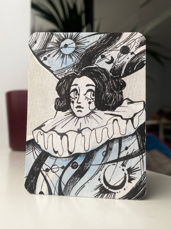 ACEO Original Painting Harlequin Clown 2/6 2.5×3.5 Card