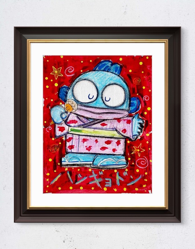 Colorful Modern Art Sanrio Hangyodon 14×11 Original Acrylic Painting on Paper