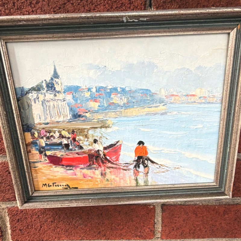 M.G. Tremain Original 1979 Canvas Painting Framed Signed Scene – Cascais Village
