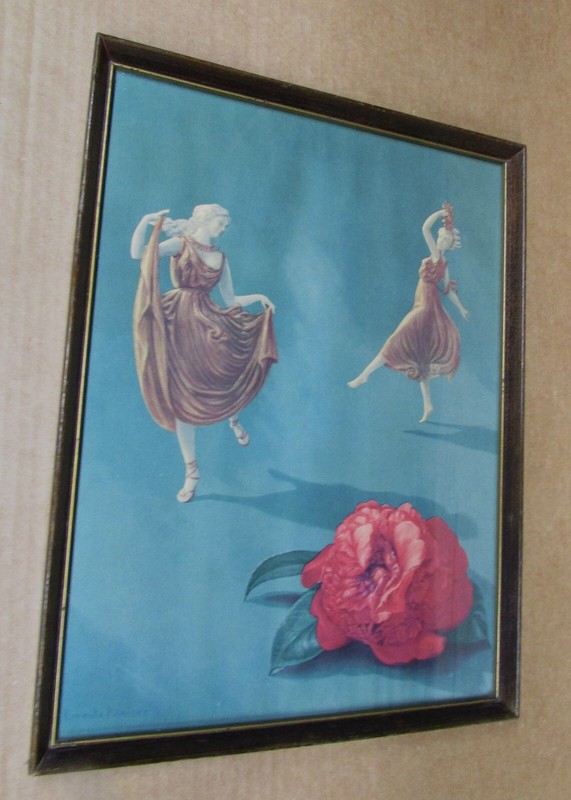 Lorentz Kleiser Camelias Painting With Dancers Framed Under Glass
