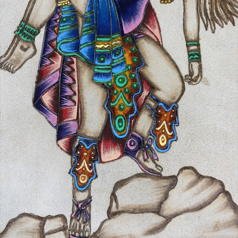 Vintage Amor Eterno Mayan México Hand Painted Handmade Leather Artwork Native gallery