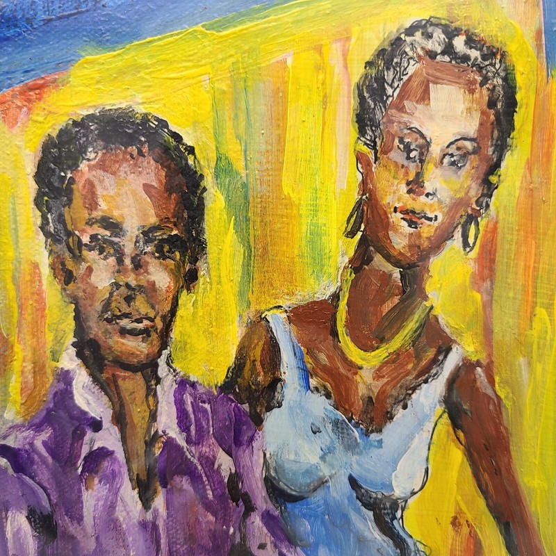 African American Portrait Couple Musicians Original Acrylic on Board Painting gallery