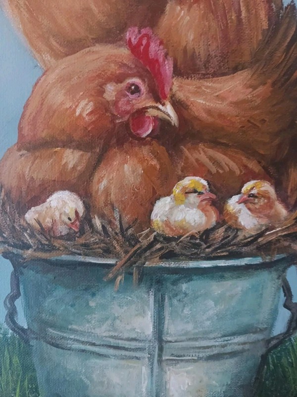 Original Whimsical Painting "Let's Get A Bucket O Chicken " by kholland 12x24 gallery
