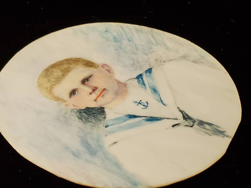 Vintage Portrait Ghostly Boy Hand Painted Haunting Mourning Frame Made in France gallery