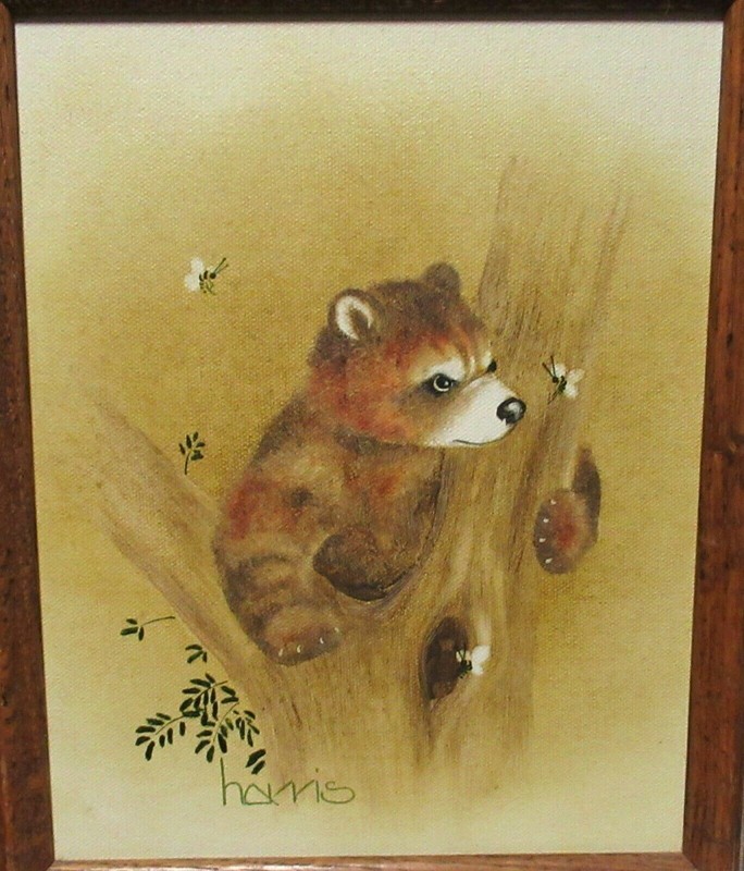 PEGGY HARRIS «BEAR IN TREE» ORIGINAL OIL ON CANVAS PAINTING SIGNED