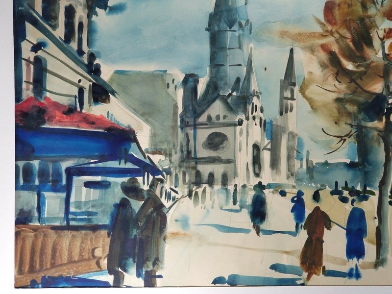 German Germany Watercolor titled » Berlin 1945 Kurfurstendamm » ca. Fall 1945
