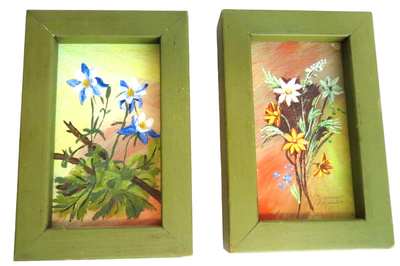 Frances Rhoades Casper Wyoming Paintings Pair Floral Small Framed Columbine