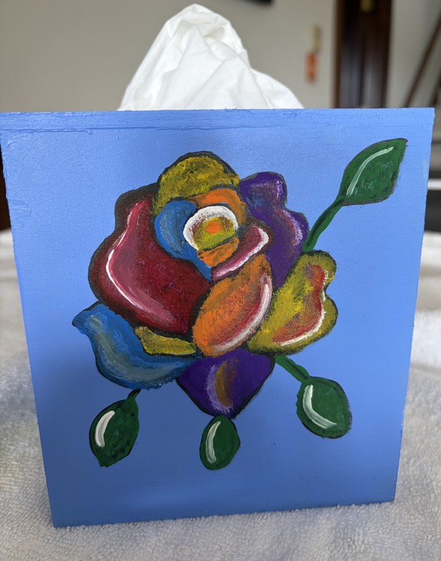 Hand Painted Tissue Box cover Solid Wood abstract roses- box tissues included