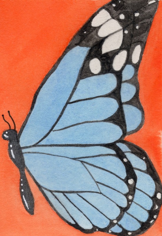 ACEO Original Watercolor Butterfly Painting «Glitter Girl» 2.5×3.5″