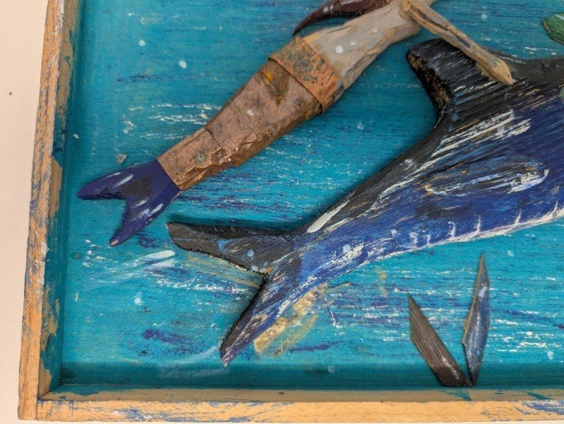 Folk Art original Dennis, MA Cape Cod Shark & Mermaid wood wall hanging gallery